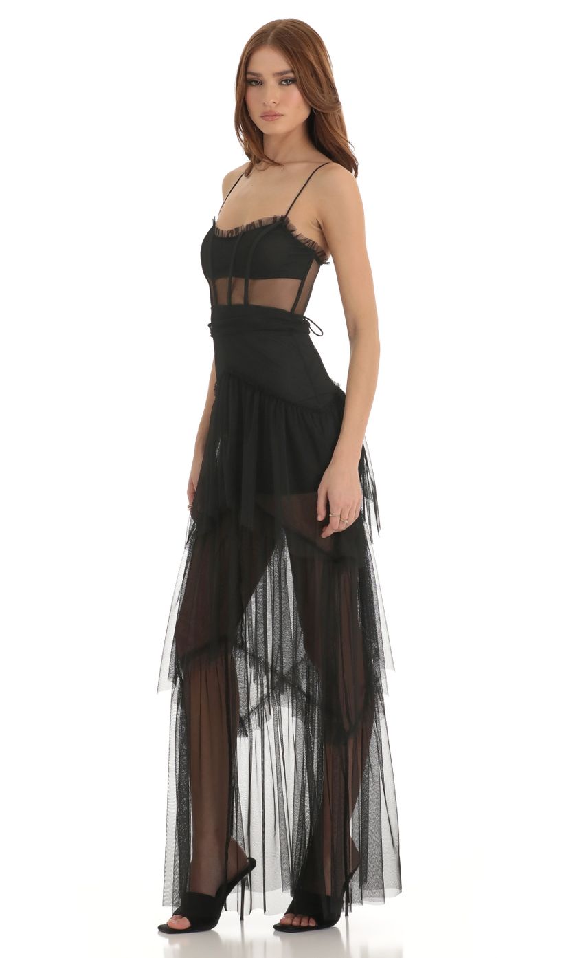 Picture Mesh Corset Maxi Dress in Black. Source: https://media-img.lucyinthesky.com/data/Dec22/850xAUTO/170534ce-8159-476e-9517-88dae8be0bb2.jpg