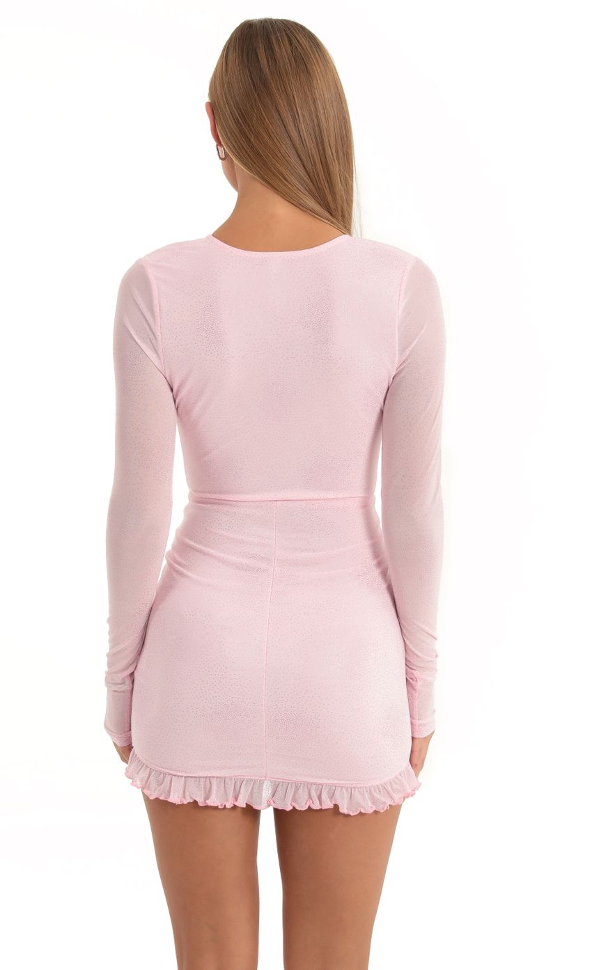 Picture Glitter Mesh Plunging V-Neck Dress in Pink. Source: https://media-img.lucyinthesky.com/data/Dec22/850xAUTO/18b246ee-a889-4e47-86fd-3e6613f1ddfb.jpg