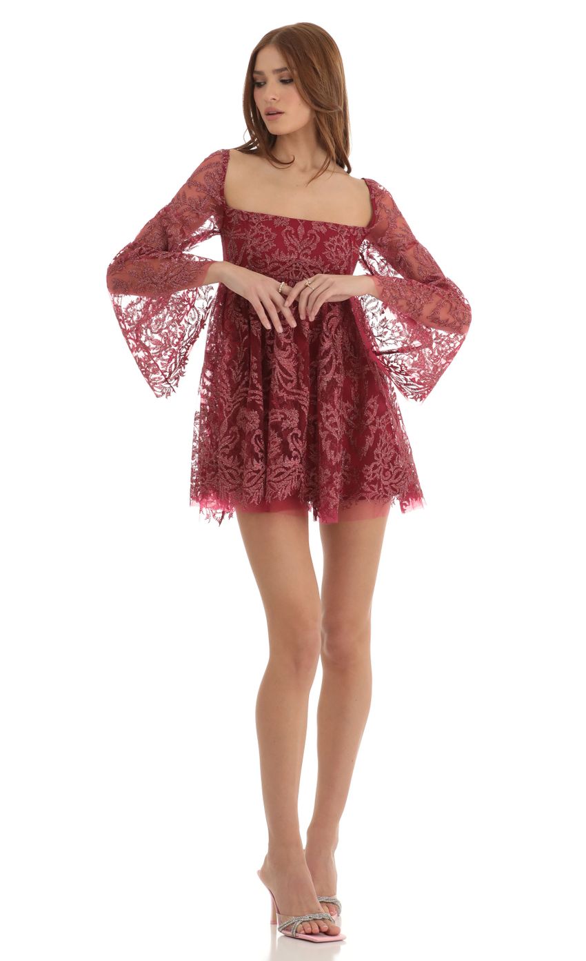 Product image for Floral Long Sleeve Baby Doll Dress in Red