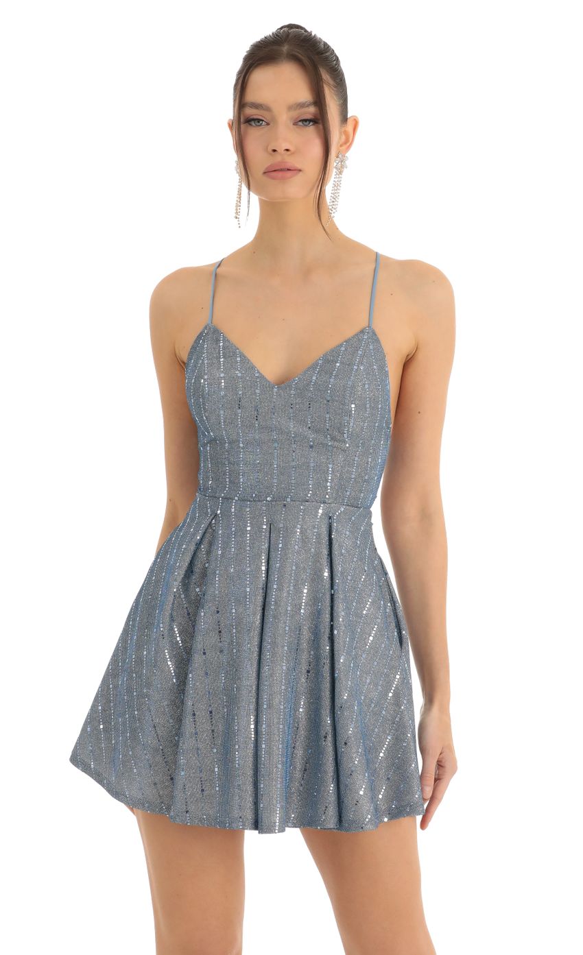 Picture Sequin Striped Fit and Flare Dress in Blue. Source: https://media-img.lucyinthesky.com/data/Dec22/850xAUTO/1cae19ed-a4c9-46b3-9ad0-972d481f4fe6.jpg