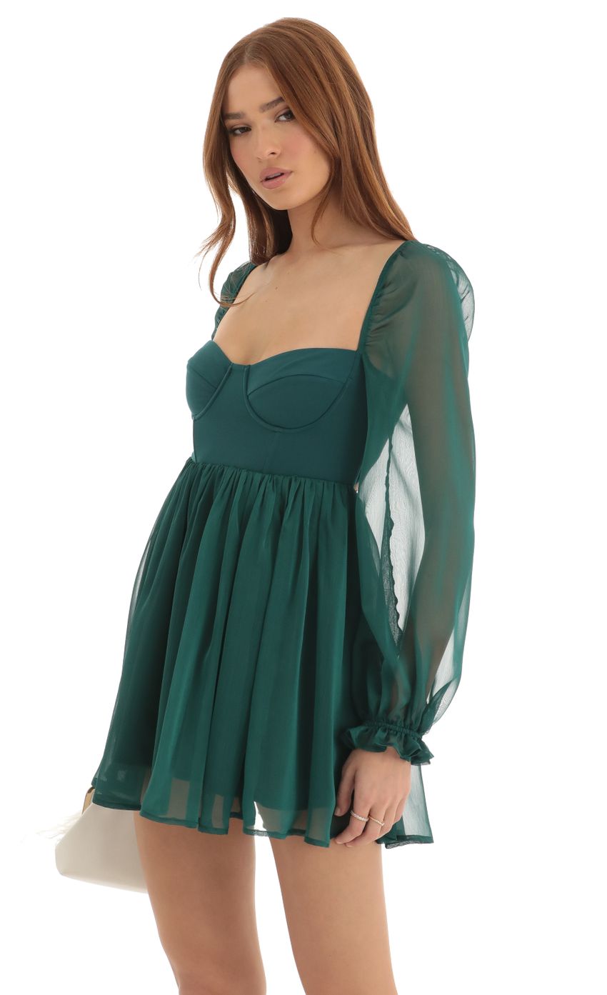 Picture Corset Long Sleeve Dress in Green. Source: https://media-img.lucyinthesky.com/data/Dec22/850xAUTO/22784e09-4a9d-4ca4-bf13-1358e14192a6.jpg
