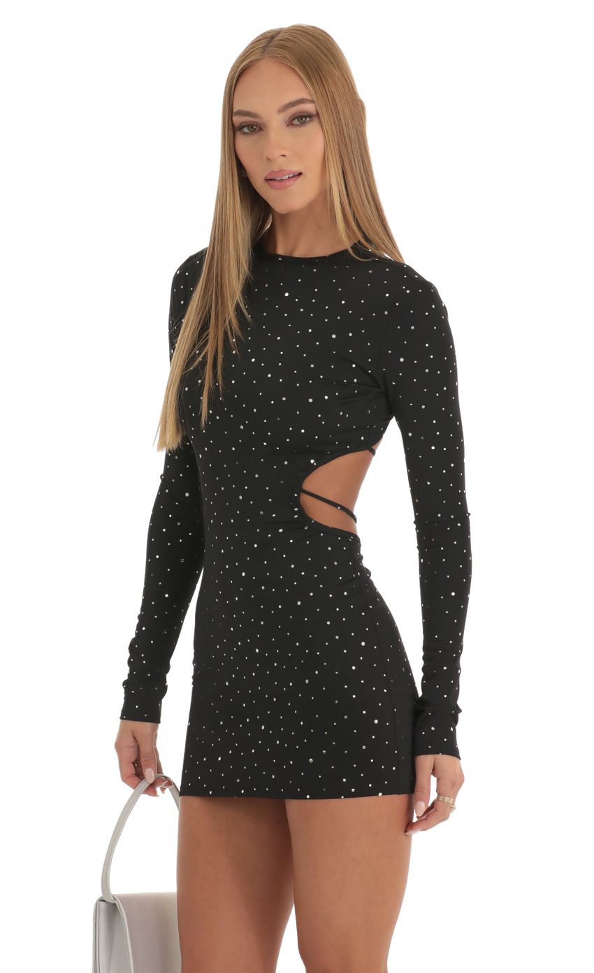 Picture Shimmer Cutout Open Back Dress in Black. Source: https://media-img.lucyinthesky.com/data/Dec22/850xAUTO/36bbb1d3-8dd1-4511-b9f0-6a83446b4c79.jpg