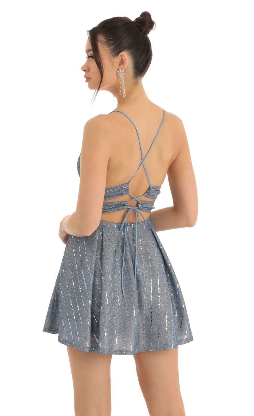 Picture Sequin Striped Fit and Flare Dress in Blue. Source: https://media-img.lucyinthesky.com/data/Dec22/850xAUTO/36d1717e-4bd0-48fa-8084-0fbe83d1485b.jpg
