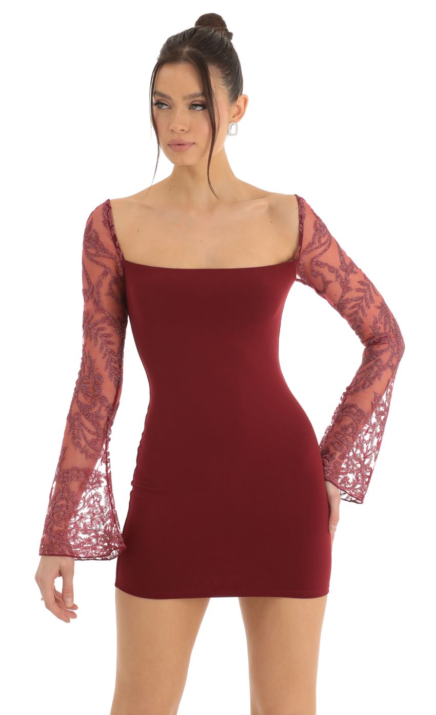 Picture Tulle Embroidered Long Sleeve Bodycon Dress in Red. Source: https://media-img.lucyinthesky.com/data/Dec22/850xAUTO/51d9a70b-6a01-4ae4-a5fb-1c890ca72f85.jpg