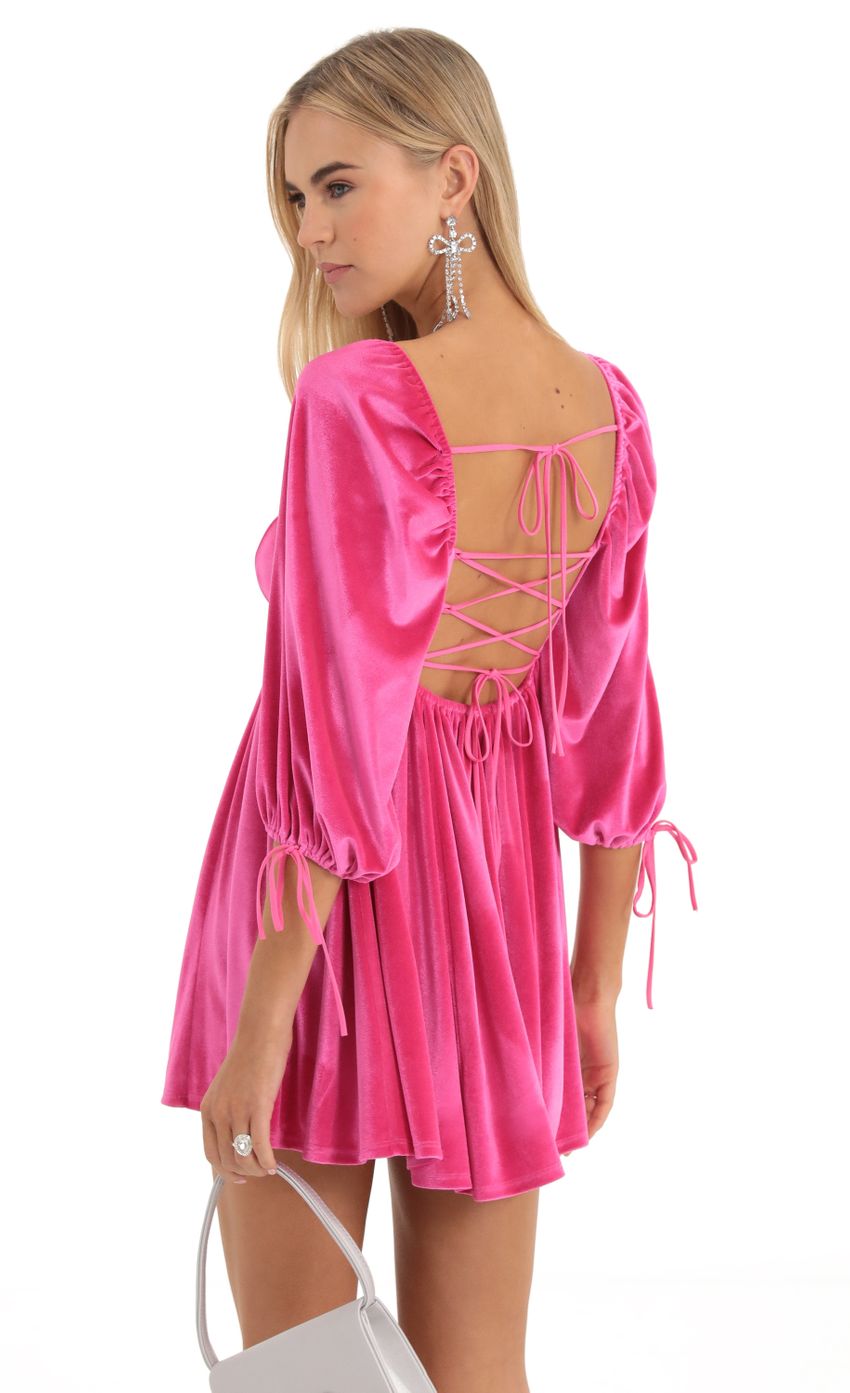 Picture Velvet Baby Doll Dress in Hot Pink. Source: https://media-img.lucyinthesky.com/data/Dec22/850xAUTO/65d1d86a-2c7d-4a88-843b-c7cd4212bf5b.jpg
