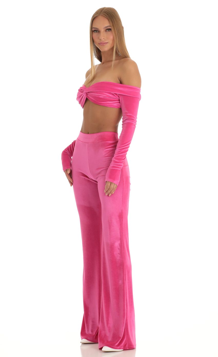 Picture Velvet Two Piece Pant Set in Hot Pink. Source: https://media-img.lucyinthesky.com/data/Dec22/850xAUTO/6820371e-4ffe-4d71-a30c-d575254e7b4b.jpg