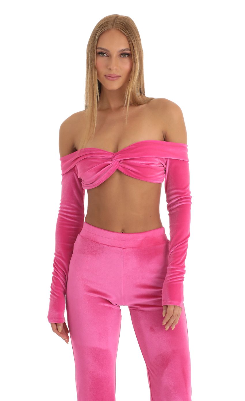 Picture Velvet Two Piece Pant Set in Hot Pink. Source: https://media-img.lucyinthesky.com/data/Dec22/850xAUTO/6ea0ea07-ad25-4ea3-975a-be6dfbe3492a.jpg