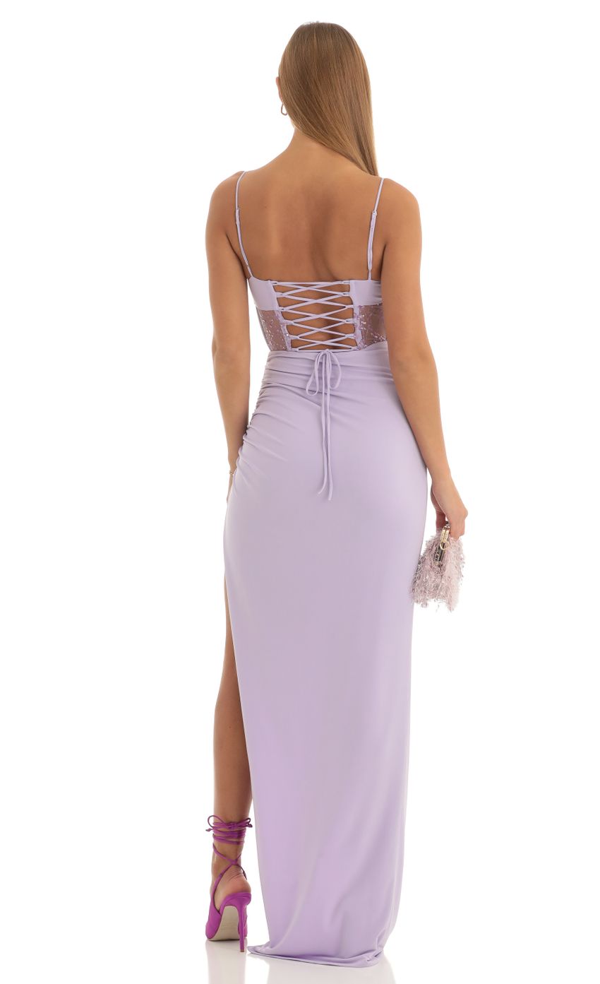 Picture Cutout Glitter Corset Maxi Dress in Purple. Source: https://media-img.lucyinthesky.com/data/Dec22/850xAUTO/6ea17c44-2f9a-4ca2-a7f1-bafd2137e08d.jpg