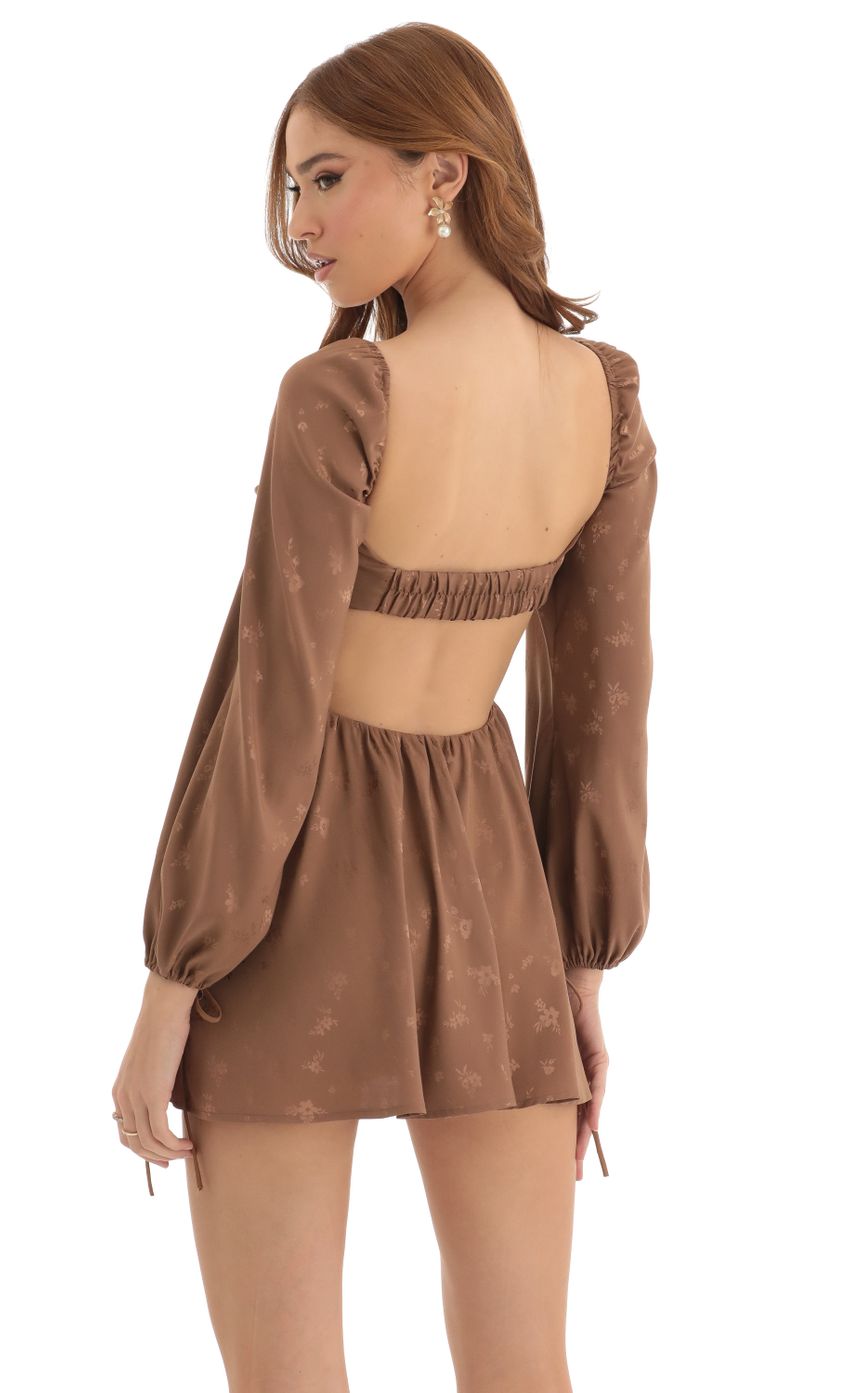 Picture Floral Long Sleeve Fit and Flare Dress in Brown. Source: https://media-img.lucyinthesky.com/data/Dec22/850xAUTO/706b89fd-554b-4eb5-a255-012b9ab3e28c.jpg