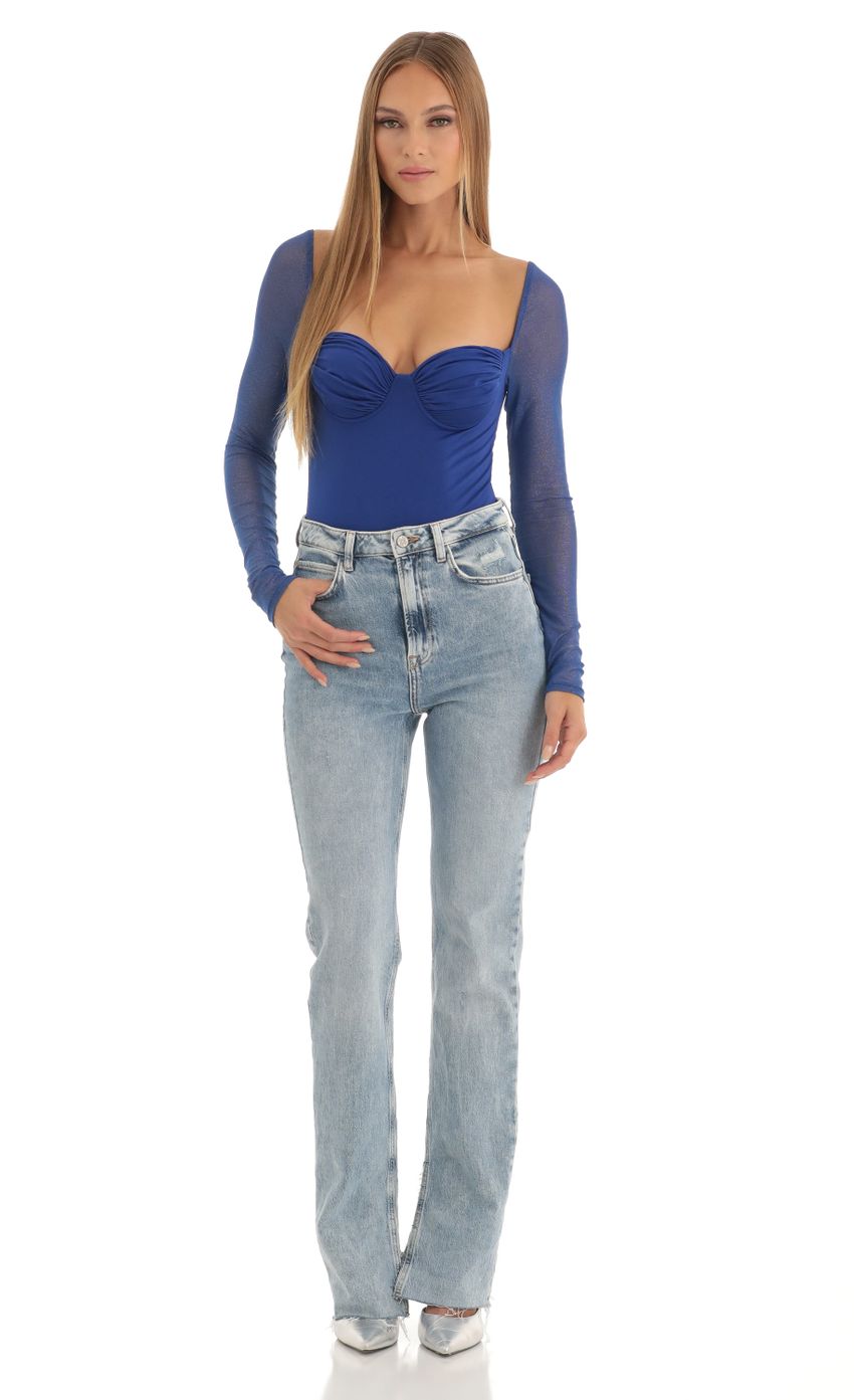 Picture Glitter Mesh Long Sleeve Bodysuit in Blue. Source: https://media-img.lucyinthesky.com/data/Dec22/850xAUTO/7398d0ef-2fd0-45df-bb34-553067d1a199.jpg