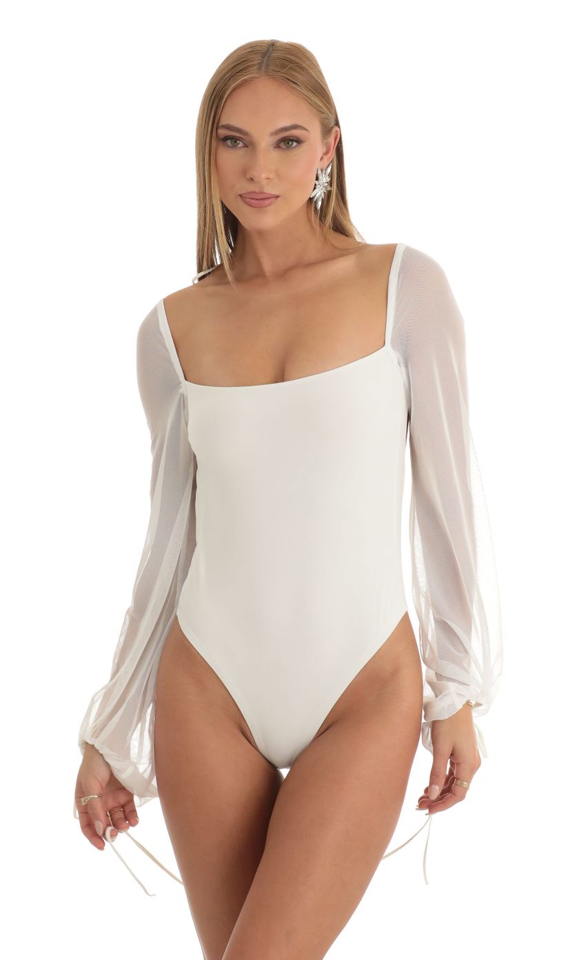 Picture Mesh Long Sleeve Bodysuit in White. Source: https://media-img.lucyinthesky.com/data/Dec22/850xAUTO/8ba4c929-3326-45b5-b416-8d634cbd29c1.jpg