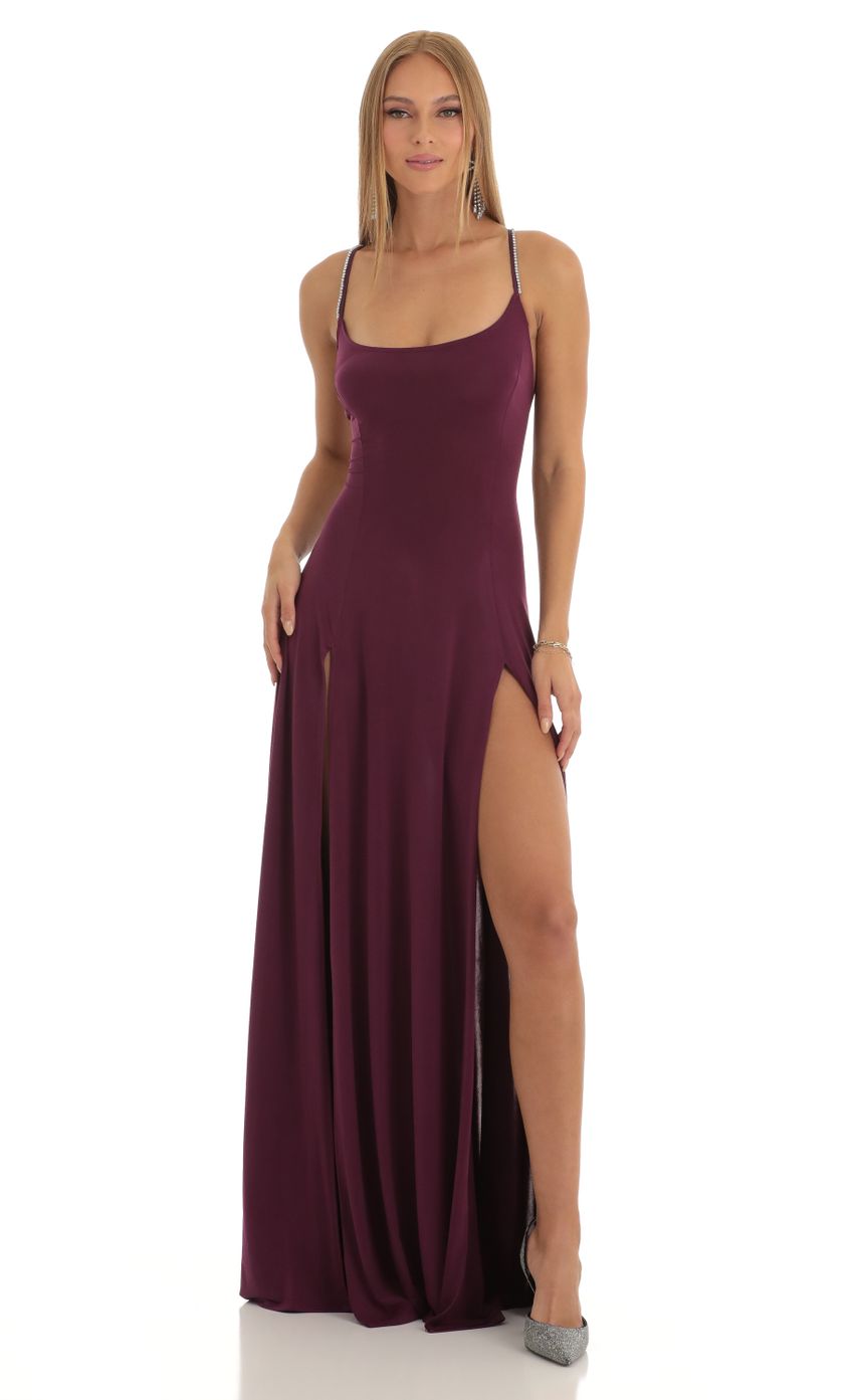 Dior Rhinestone Slit Maxi Dress in Purple | LUCY IN THE SKY