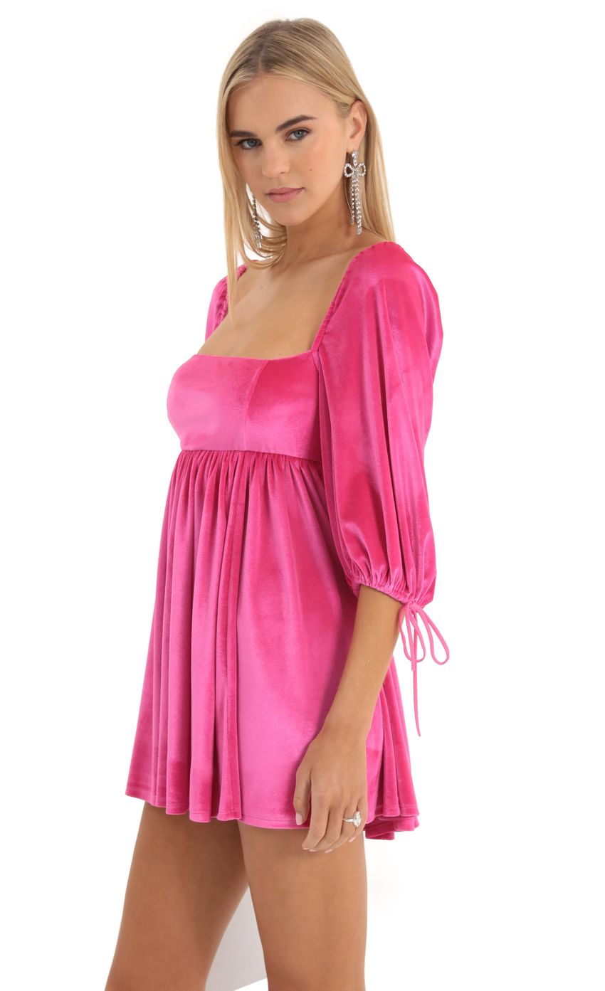 Picture Velvet Baby Doll Dress in Hot Pink. Source: https://media-img.lucyinthesky.com/data/Dec22/850xAUTO/ad6d2238-6c05-46a2-8c9b-53d35b9ae08a.jpg