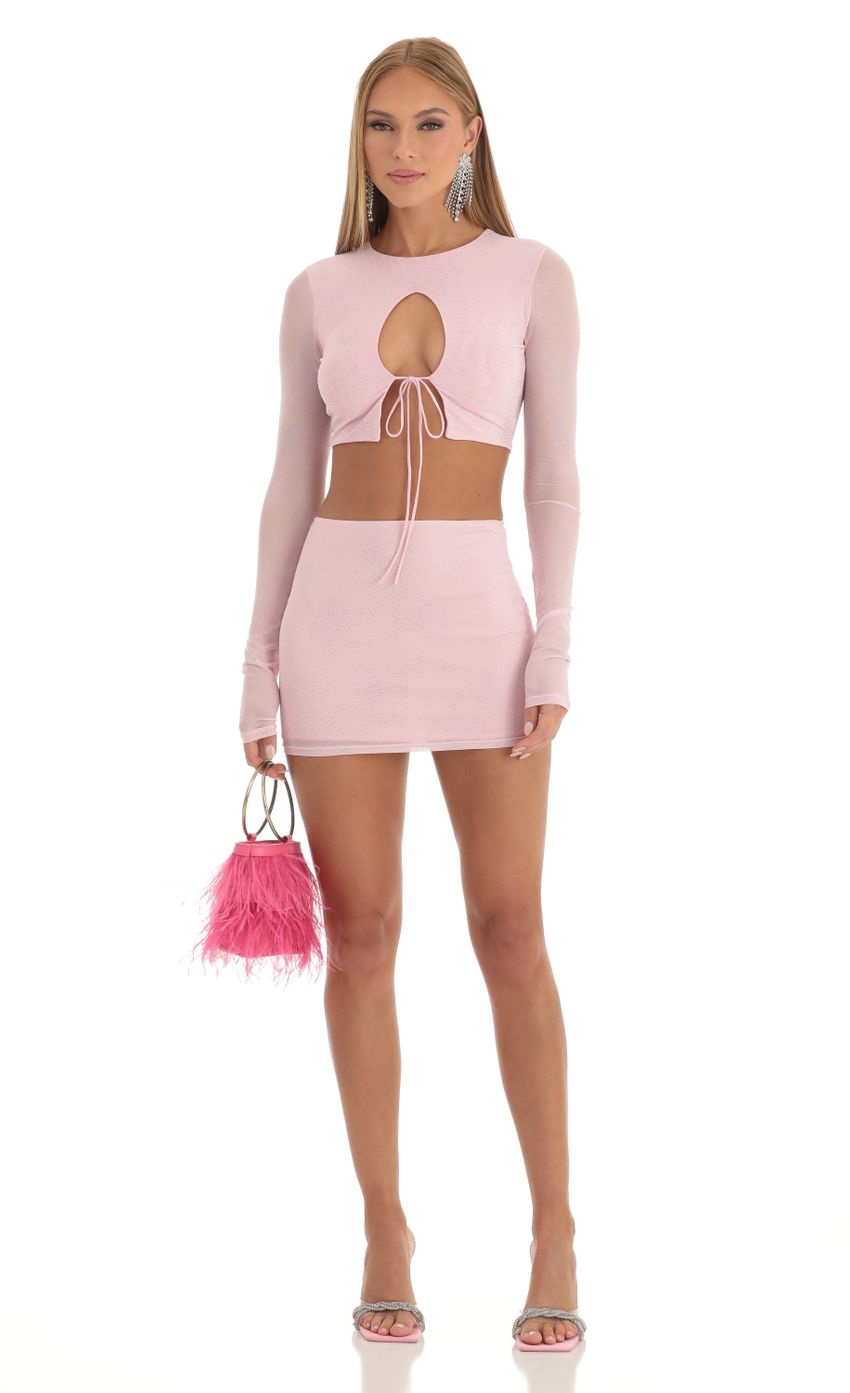 Picture Glitter Mesh Two Piece Skirt Set in Pink. Source: https://media-img.lucyinthesky.com/data/Dec22/850xAUTO/bace0fc7-c643-4243-89d4-88277fe33c25.jpg
