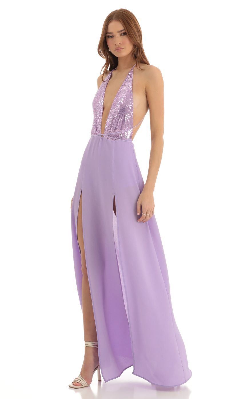 Picture Allure Sequin Maxi Dress in Purple. Source: https://media-img.lucyinthesky.com/data/Dec22/850xAUTO/c4fd8440-95e8-452d-b488-0f2fd575274f.jpg