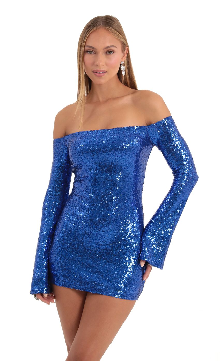 Picture Sequin Long Sleeve Bodycon Dress in Blue. Source: https://media-img.lucyinthesky.com/data/Dec22/850xAUTO/c7055999-dc42-44a2-aef9-59351be31761.jpg