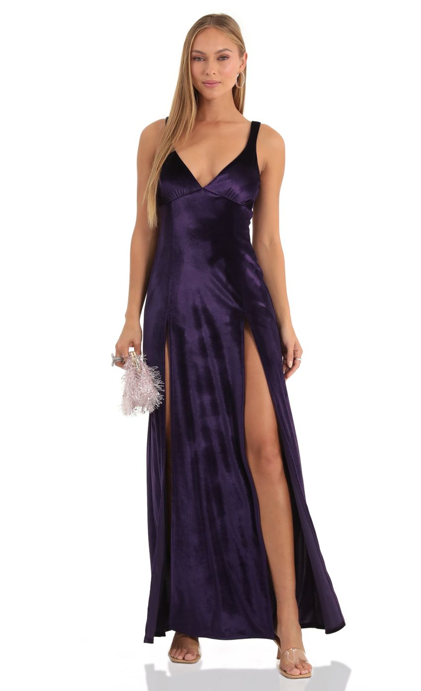 Picture Velvet Maxi Dress in Purple. Source: https://media-img.lucyinthesky.com/data/Dec22/850xAUTO/ca88c3a9-7119-40d5-89b7-e46a18bedfbc.jpg