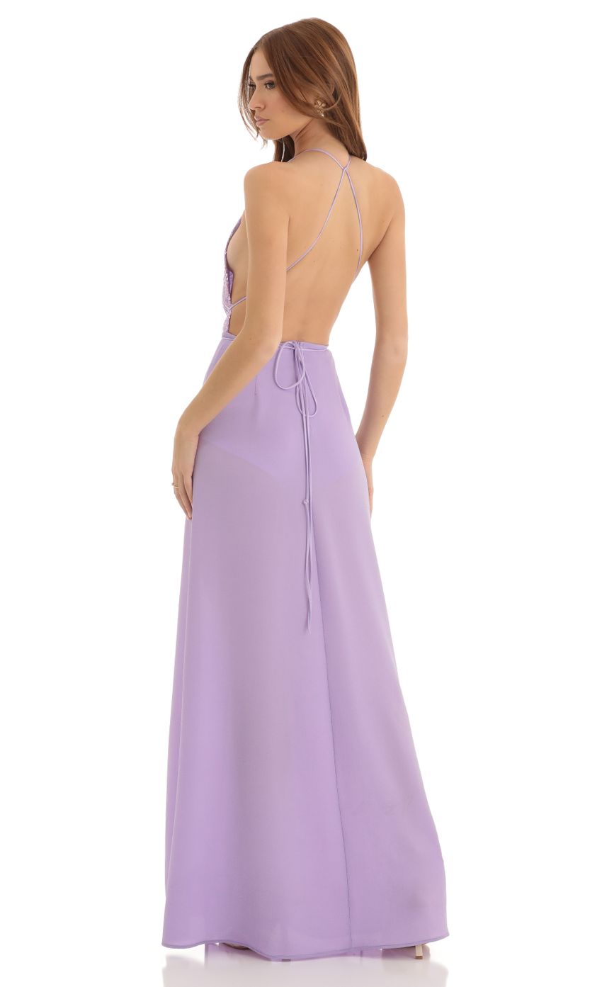 Picture Allure Sequin Maxi Dress in Purple. Source: https://media-img.lucyinthesky.com/data/Dec22/850xAUTO/d9d5f119-c032-4112-9f1c-969b4a9a18df.jpg