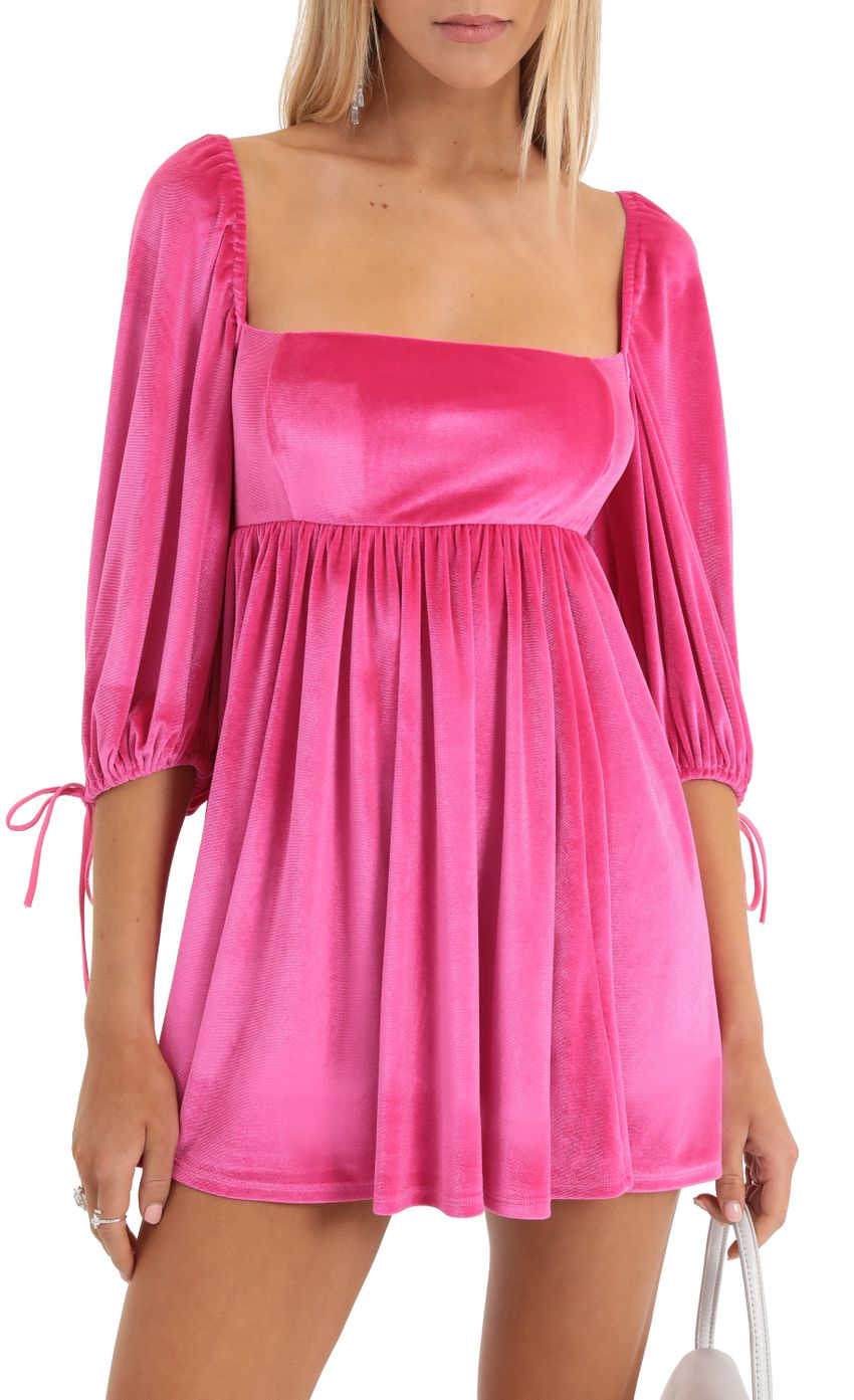 Picture Velvet Baby Doll Dress in Hot Pink. Source: https://media-img.lucyinthesky.com/data/Dec22/850xAUTO/db563a0e-46b2-4d4d-9f12-69dbf390bf71.jpg