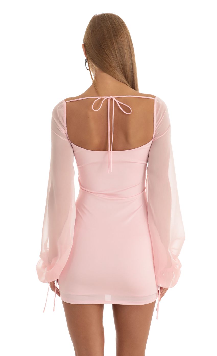 Picture Chiffon Long Sleeve Dress in Pink. Source: https://media-img.lucyinthesky.com/data/Dec22/850xAUTO/e18a6e7f-ae48-4434-964d-09ae8e9360d1.jpg