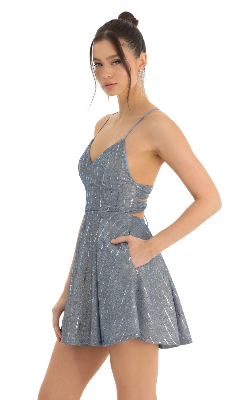 Picture Sequin Striped Fit and Flare Dress in Blue. Source: https://media-img.lucyinthesky.com/data/Dec22/850xAUTO/e3716649-b1aa-4245-84d3-7c5a6bbac092.jpg