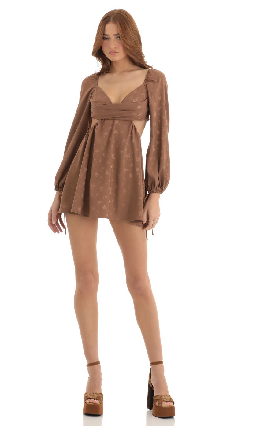 Picture Floral Long Sleeve Fit and Flare Dress in Brown. Source: https://media-img.lucyinthesky.com/data/Dec22/850xAUTO/ffcb95d1-10af-41d8-ad34-ea5fa8a32429.jpg