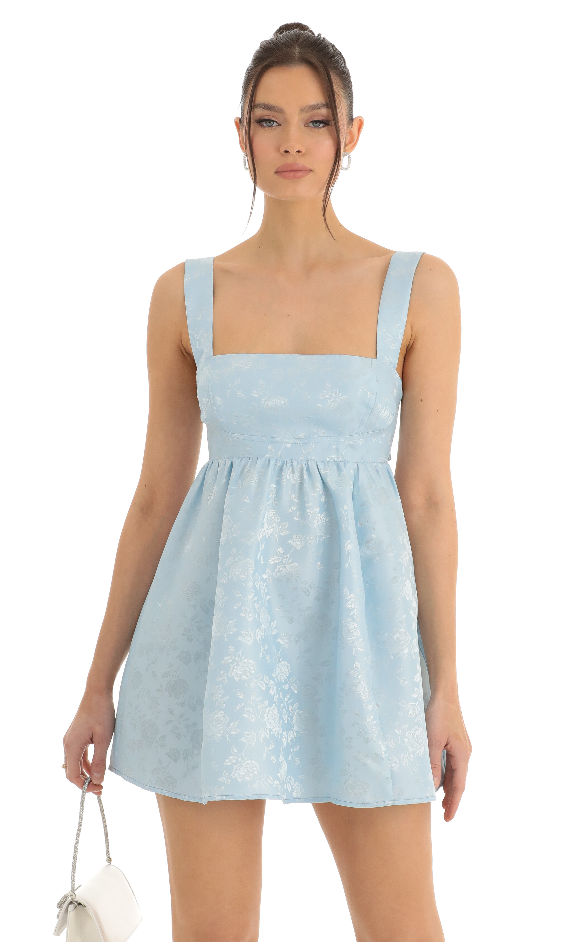 Floral Jacquard Fit and Flare Dress in Blue
