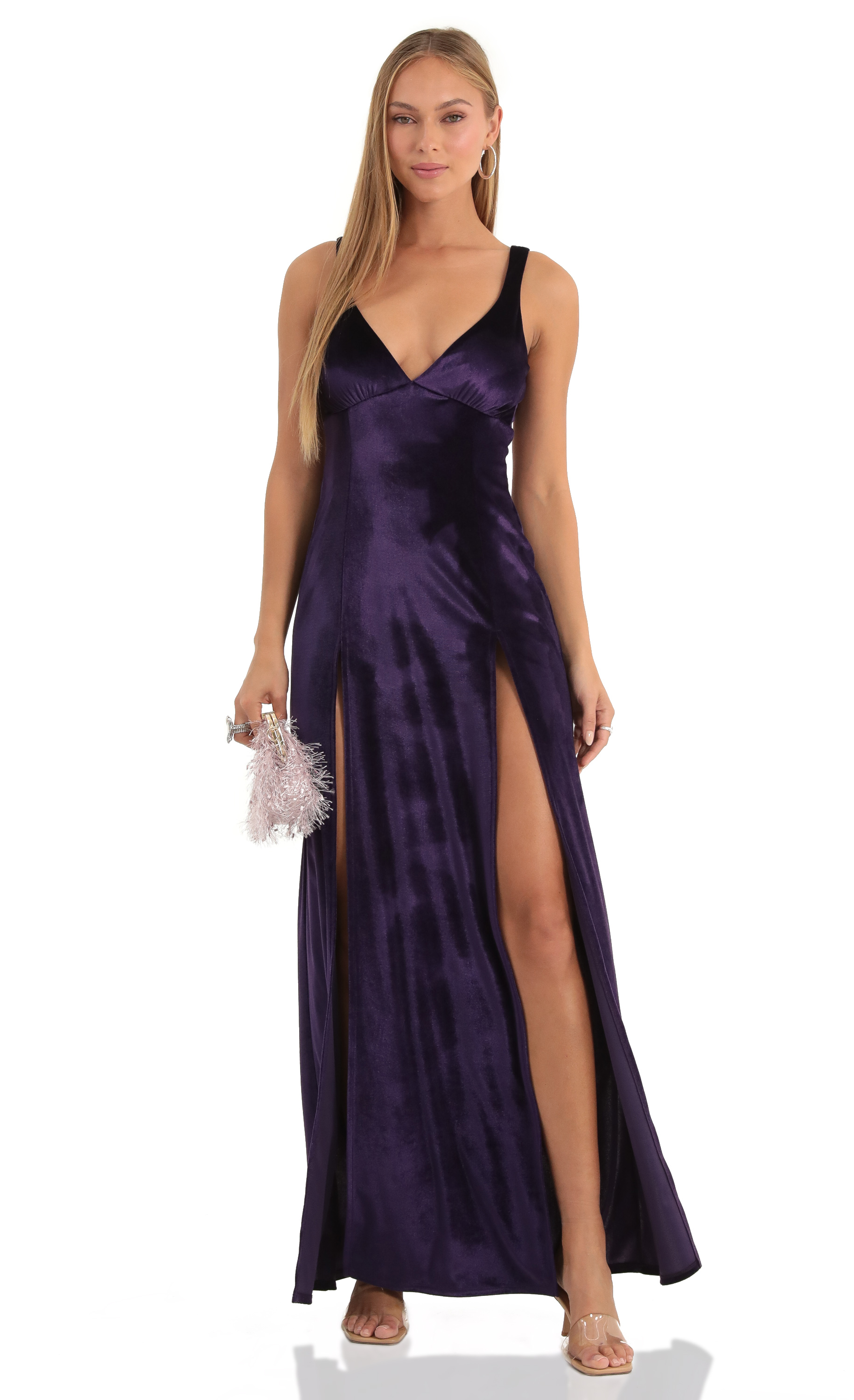 Velvet Maxi Dress in Purple