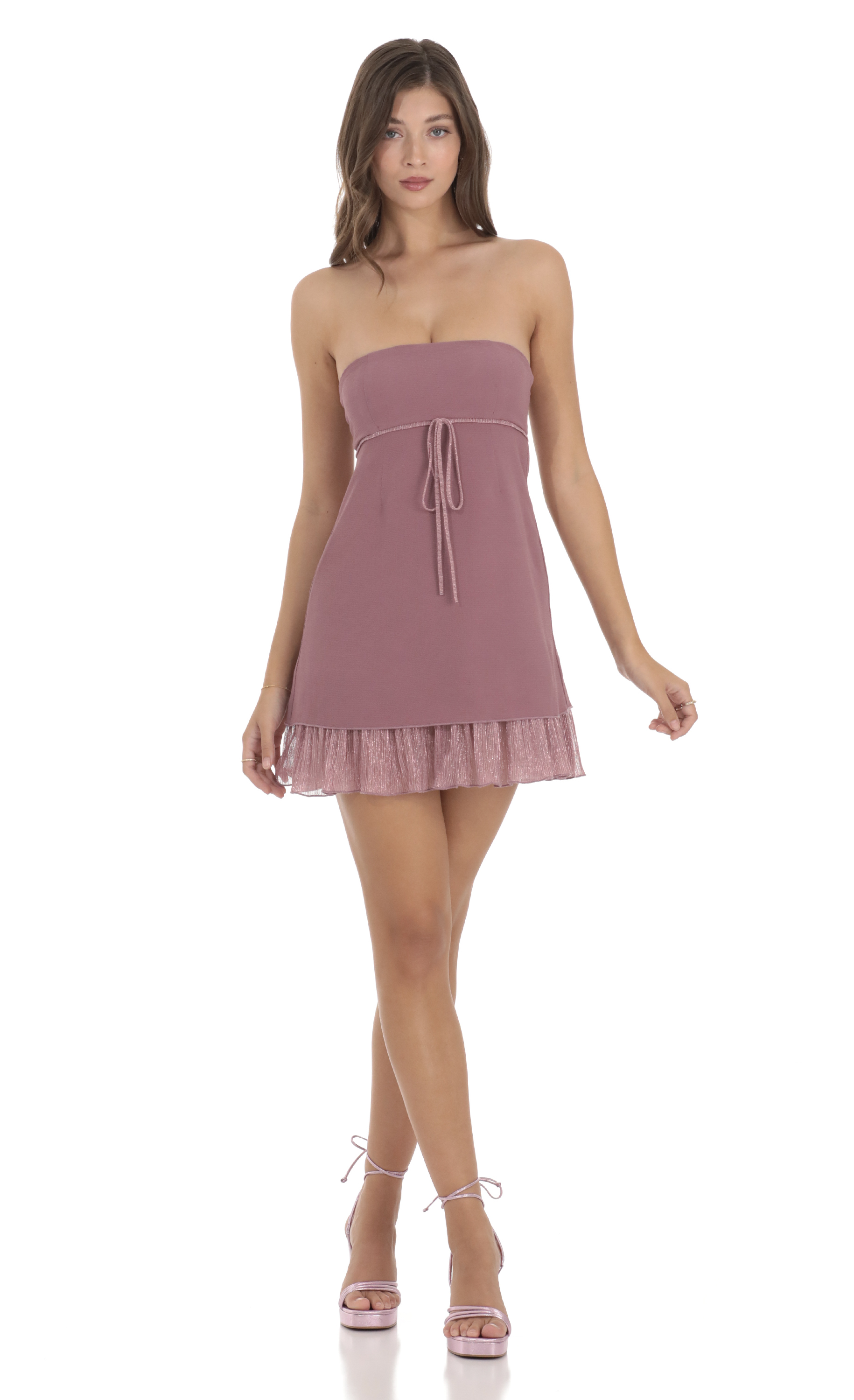 Shimmer Ruffle Strapless Dress in Mauve