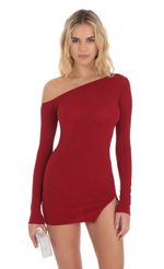 Picture Shimmer One Off Shoulder Bodycon Dress in Red. Source: https://media-img.lucyinthesky.com/data/Dec23/150xAUTO/200bec4c-50db-4a30-aa67-54a60369a9d0.jpg