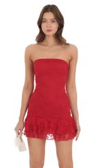 Picture Lace Strapless Bodycon Dress in Red. Source: https://media-img.lucyinthesky.com/data/Dec23/150xAUTO/39f5c118-8b46-4ff9-9f8c-df3e0be99664.jpg