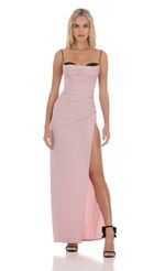Picture Shimmer Draped Bust Maxi Dress in Pink. Source: https://media-img.lucyinthesky.com/data/Dec23/150xAUTO/44143d1d-9416-412b-b19d-9010e18d41c0.jpg