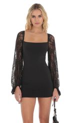 Picture Balloon Lace Sleeve Bodycon Dress in Black. Source: https://media-img.lucyinthesky.com/data/Dec23/150xAUTO/6283867d-43b8-405e-b7fc-fced9f2786c0.jpg