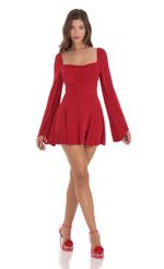 Picture Slinky Flare Sleeve Dress in Red. Source: https://media-img.lucyinthesky.com/data/Dec23/150xAUTO/f8ad40b2-1d83-4296-a828-304fb84abc82.jpg