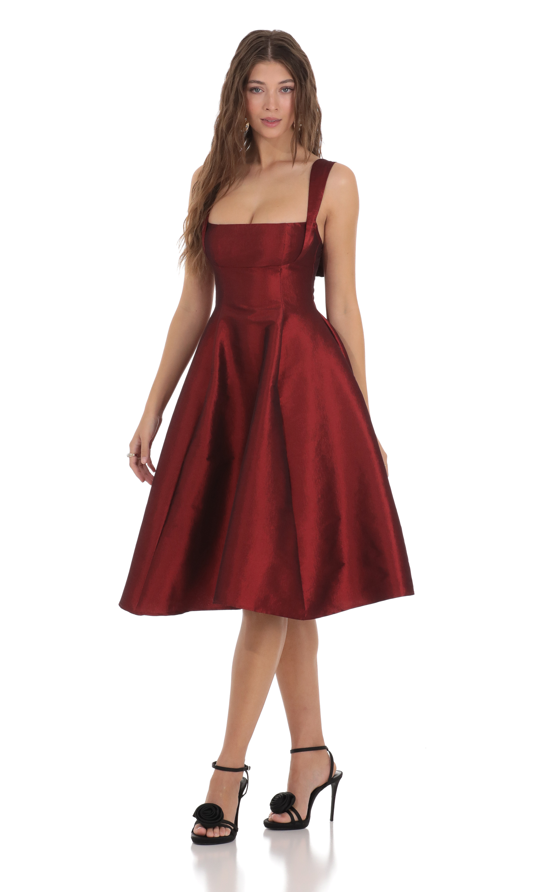 green emerald velvet dress Burgundy fit and flare long chiffon dress 5101 – Xiaolizi main image 1