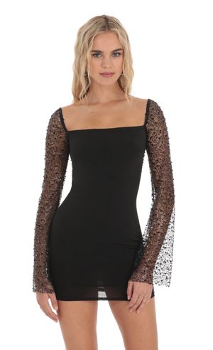 Sequin Long Sleeve Dress in Black | LUCY IN THE SKY