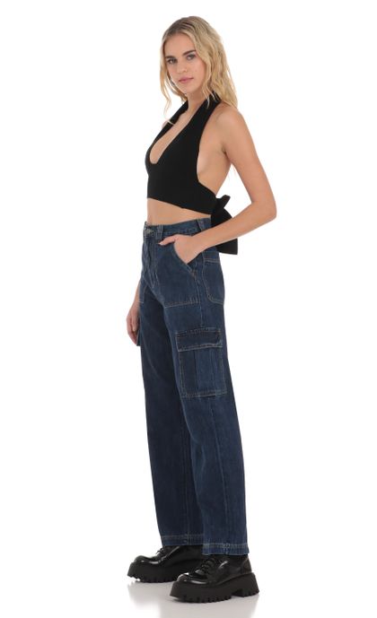 【HI FI FNK】Enko Wide Cargo Denim Daznico Women's High Waist Cargo Jeans Flap Pocket Baggy