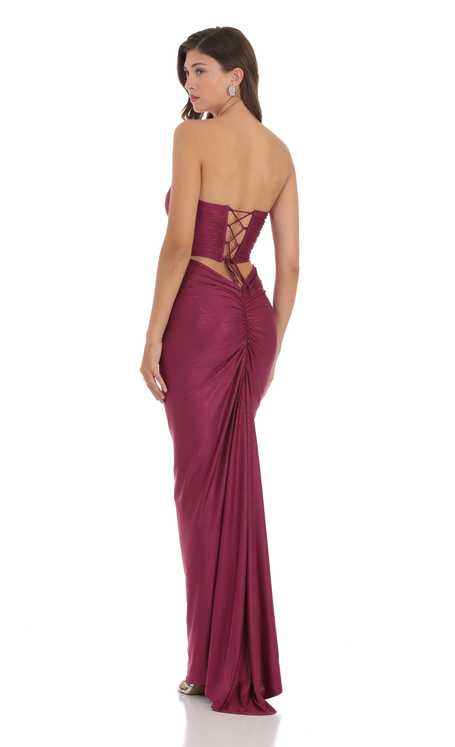 Shimmer Strapless Corset Dress in Berry