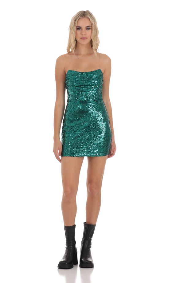 Sequin Corset Strapless Dress in Green