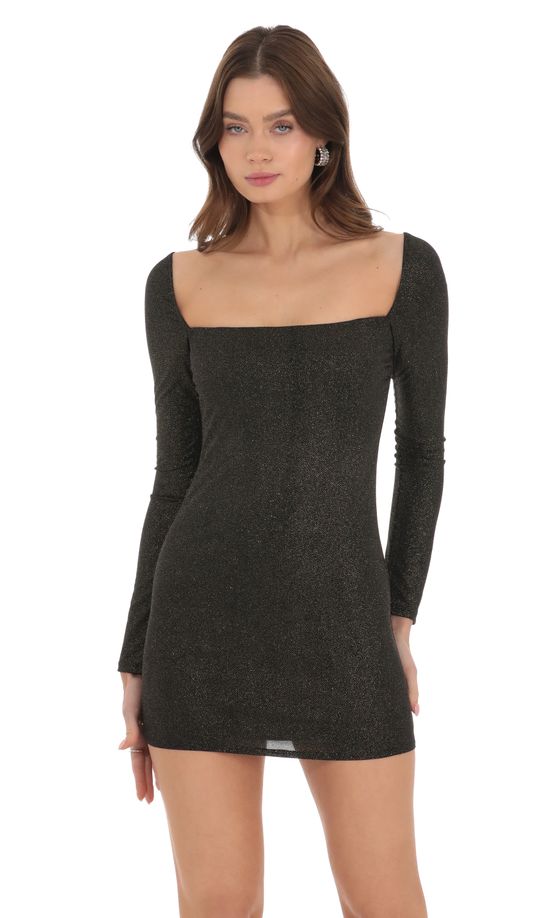 Shimmer Long Sleeve Dress in Black