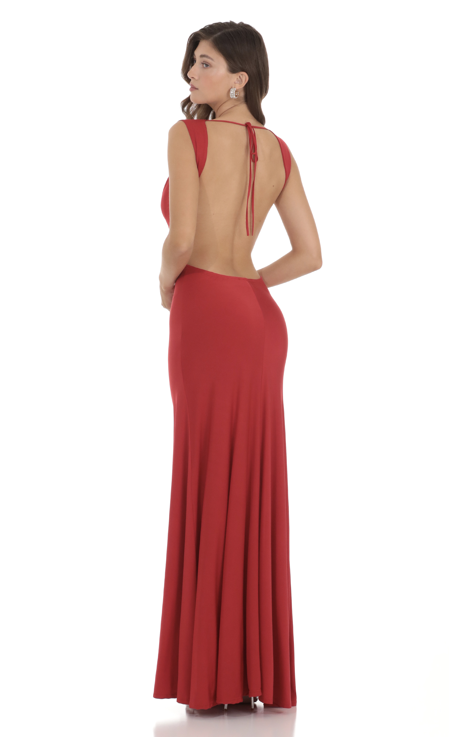 Open Back Cowl Neck Dress in Red
