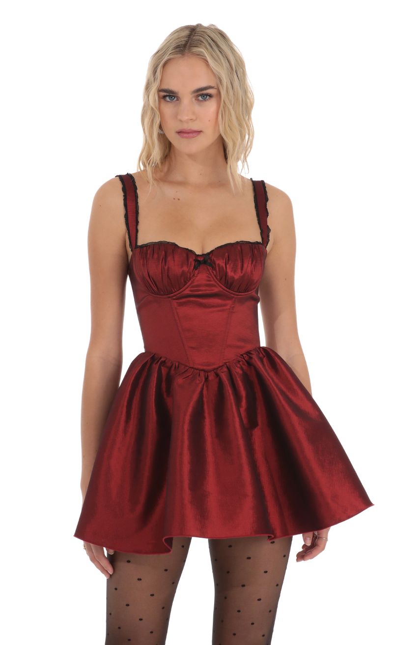 Flower Corset Fit and Flare Dress in Maroon