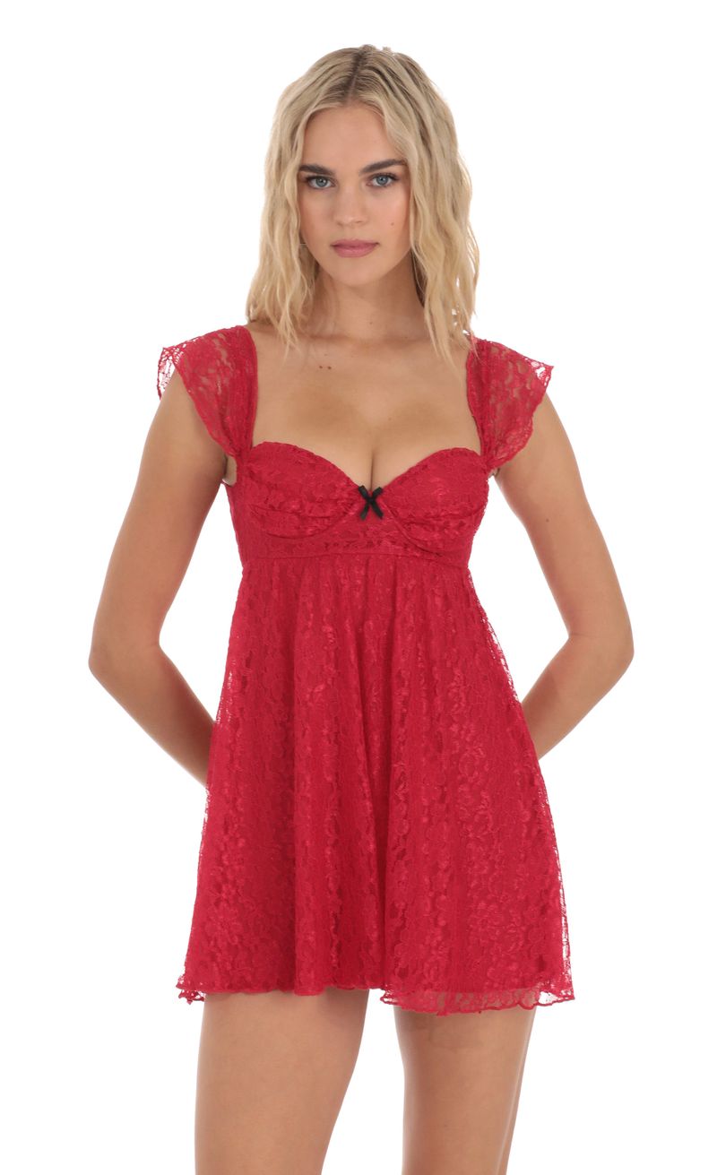 Lace Babydoll Dress in Red