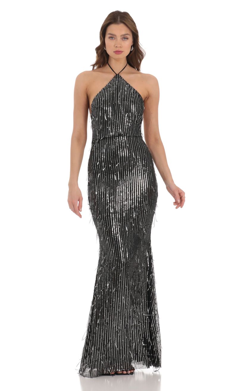 black silver fringe dress BLACK AND SILVER SEQUIN FRINGE DRESS