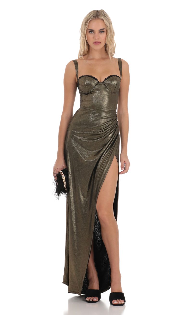 Lace Bust Metallic Maxi Dress in Gold | LUCY IN THE SKY