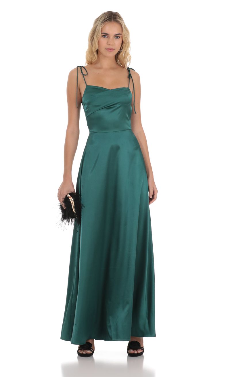 Satin Shoulder Tie Dress in Green | LUCY IN THE SKY