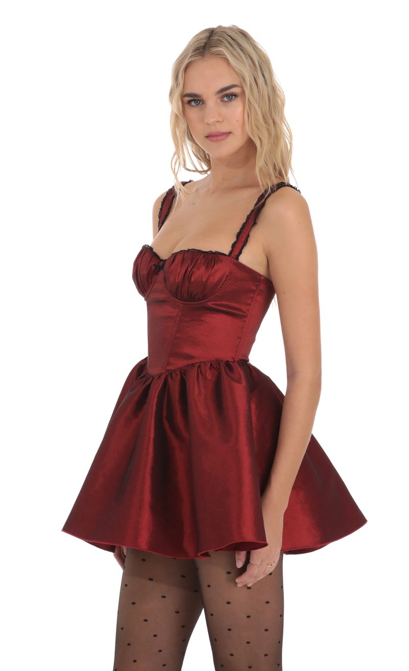 Flower Corset Fit and Flare Dress in Maroon