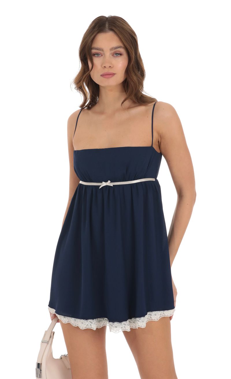 Lace Hem Babydoll Dress in Navy