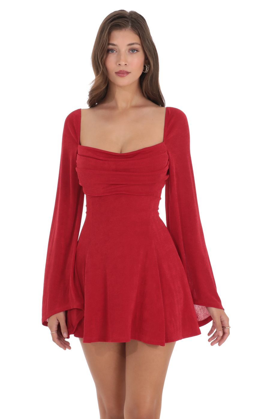 Picture Slinky Flare Sleeve Dress in Red. Source: https://media-img.lucyinthesky.com/data/Dec23/850xAUTO/06092dfa-68e3-46f8-86ca-33c01c7256d1.jpg