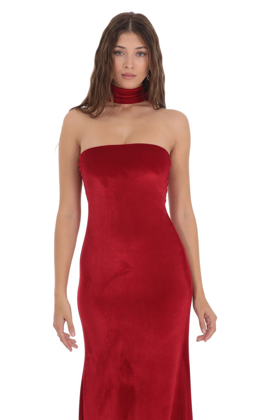 Picture Velvet Reverse Halter Maxi Dress in Red. Source: https://media-img.lucyinthesky.com/data/Dec23/850xAUTO/0afae06c-1c37-45d6-95c5-5959c0a3fa45.jpg